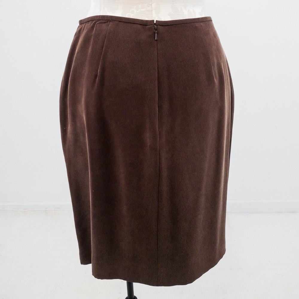 Vintage 90s M Sueded Silk Skirt Power Suit Brown - Picture 7 of 16